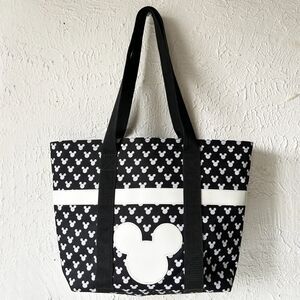 Disney Mickey Mouse Tote Bag Black/White Mickey Print Canvas Bag Zip Top